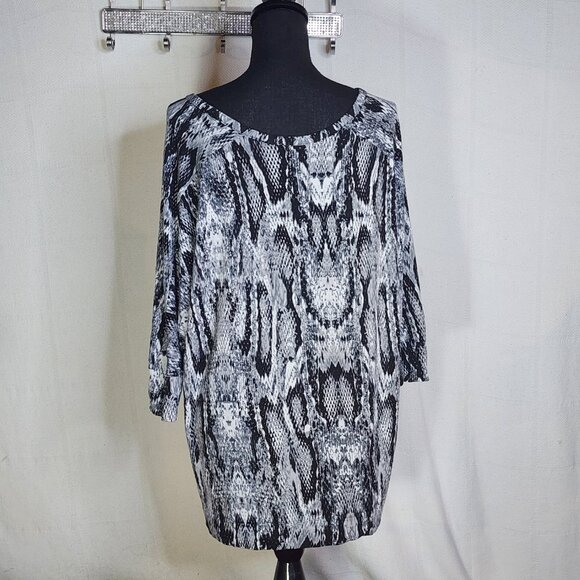 Apt. 9 Black Grey White Rayon Span Snake Print 3/4 Sleeve Scoop Neck Tunic Sz 1X - Picture 12 of 16
